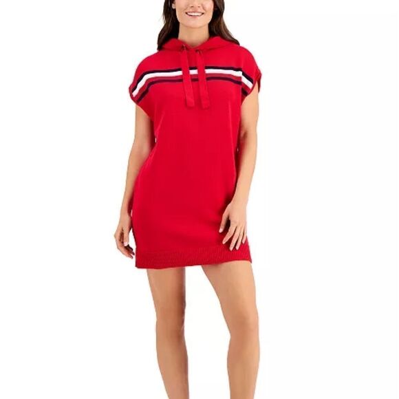 Tommy Hilfiger Striped Hoodie Sweater Dress sz Lg - Picture 1 of 10